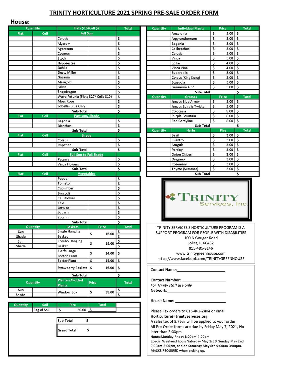 2021 Spring Sale Order Form