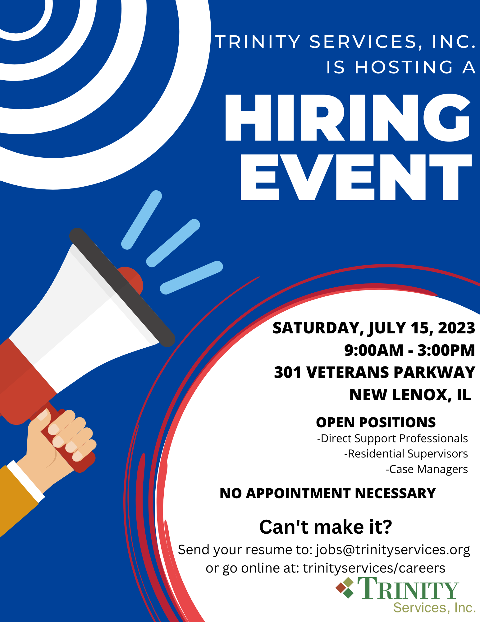 Trinity Services Hiring Event 7.15.23 Announcement