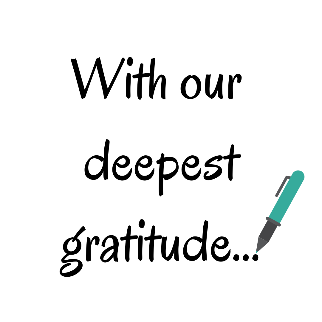 Image of pen writing out the words, "With our deepest gratitude"